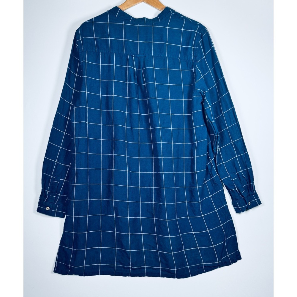 Vintage Home Napa Valley Linen Tunic XL Blue Windowpane Plaid St Helena‎ Luxury - Picture 3 of 12